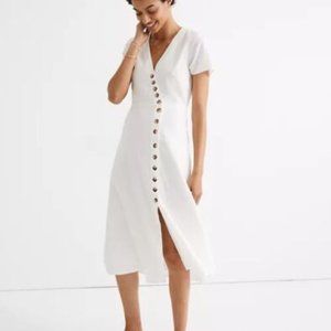 Madewell Petite Linen-Blend Button-Wrap Midi Dress Cream Size 6
